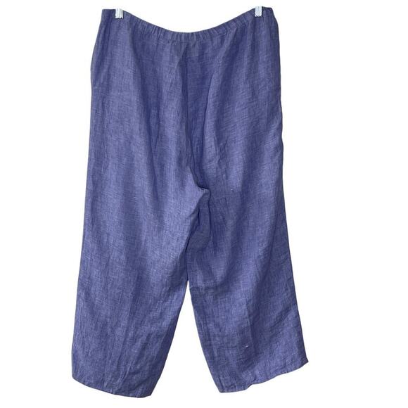 FLAX WOMEN'S LINEN WIDE LEG CROP PANT SIZE M BLUE - Picture 2 of 6